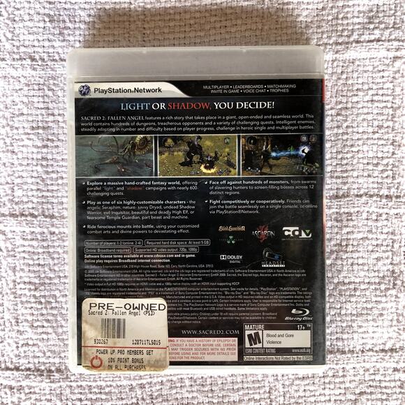 Fallen Angel Sacred 2 PS3 PlayStation 3 Complete CIB Ascaron CDV Mature 2009 - Picture 3 of 4